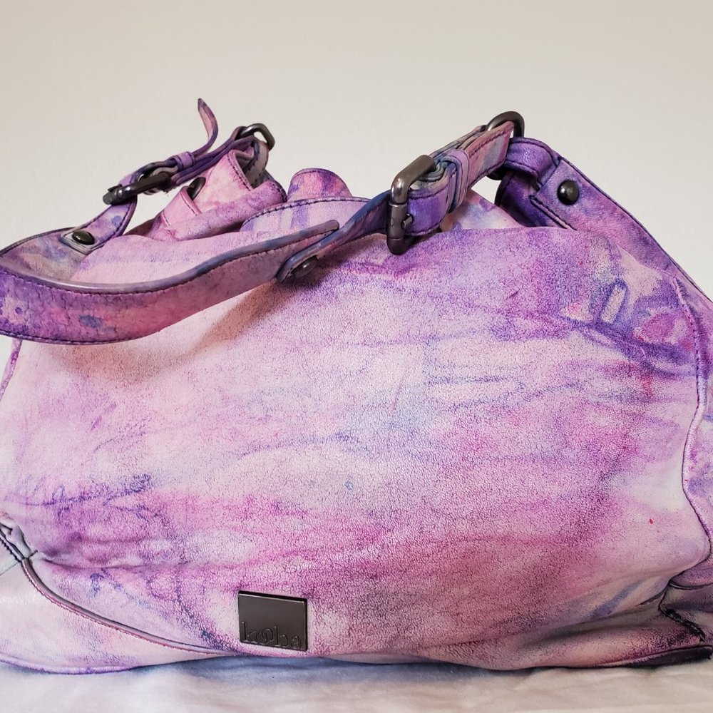 KOOBA Hobo Purse peach pink blue purple tote bucket bag Dyed leather barbiecore